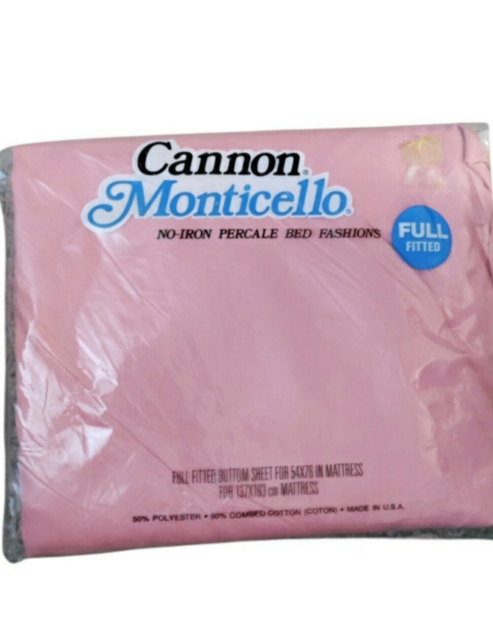 Vintage Cannon Monticello Percale Full Size Fitted Sheet No Iron Dusty Rose NOS